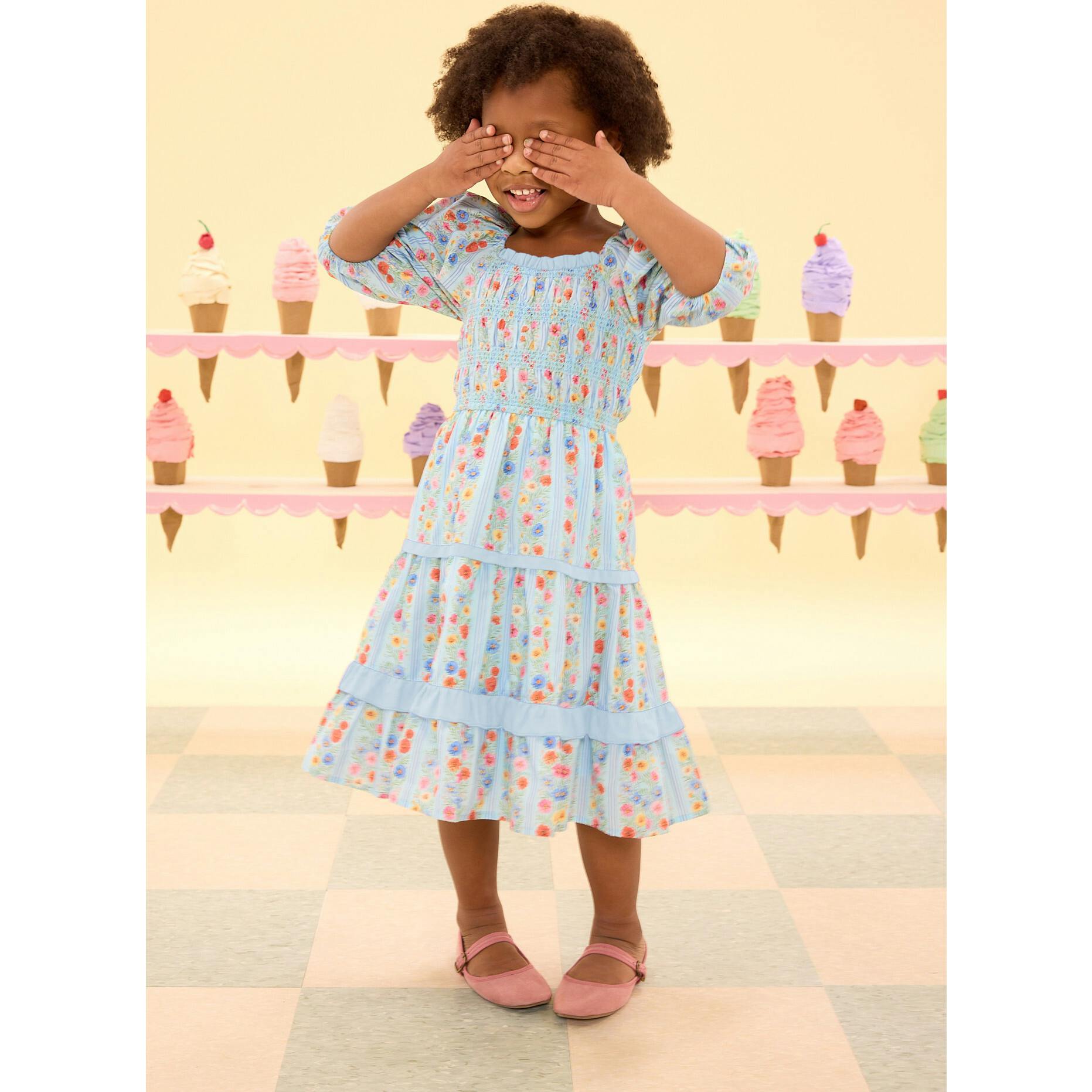 Mini Roselyn Dress in Blue Linear Floral Print