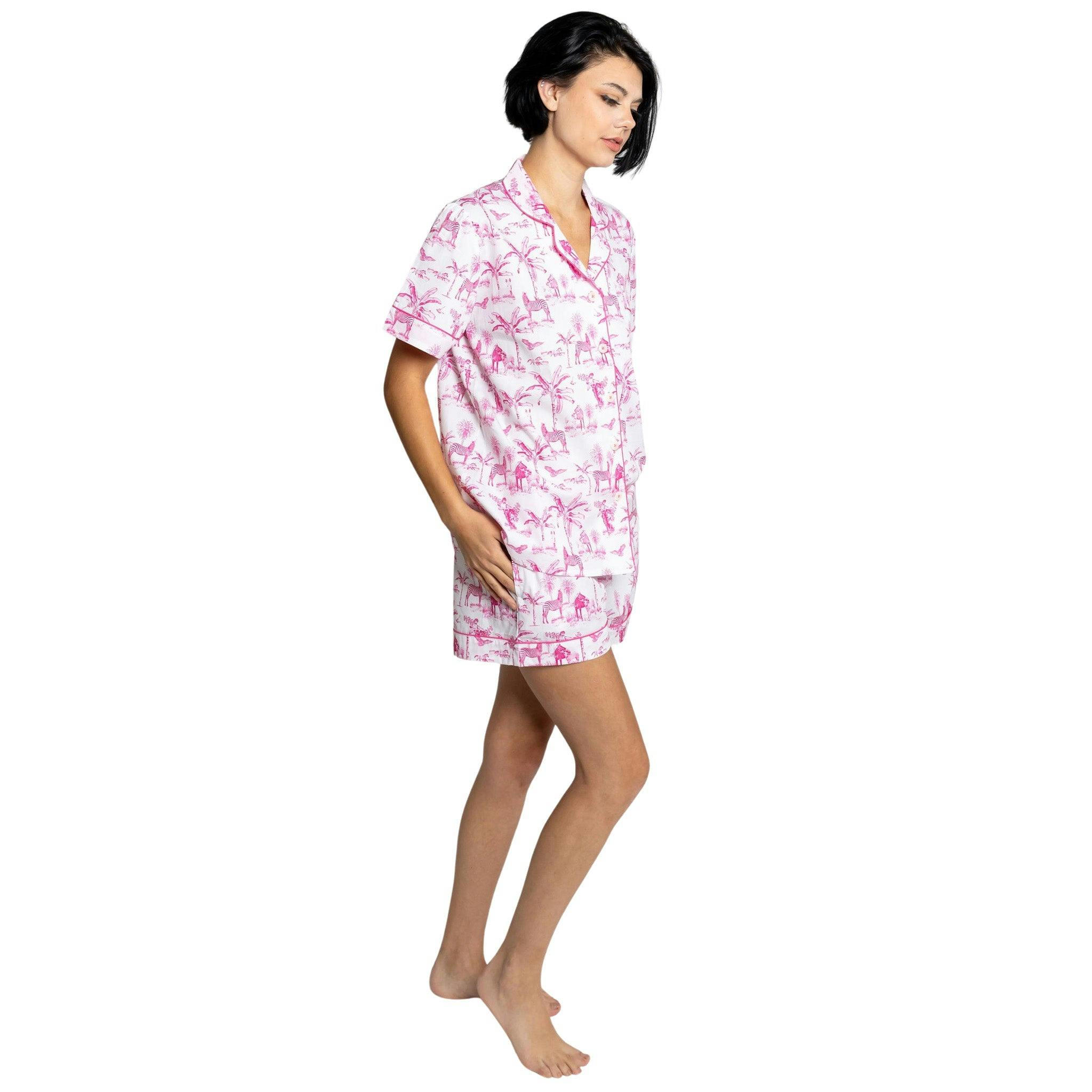 Women's Skydog Toile Pink Short PJ Set - Organic Cotton Poplin