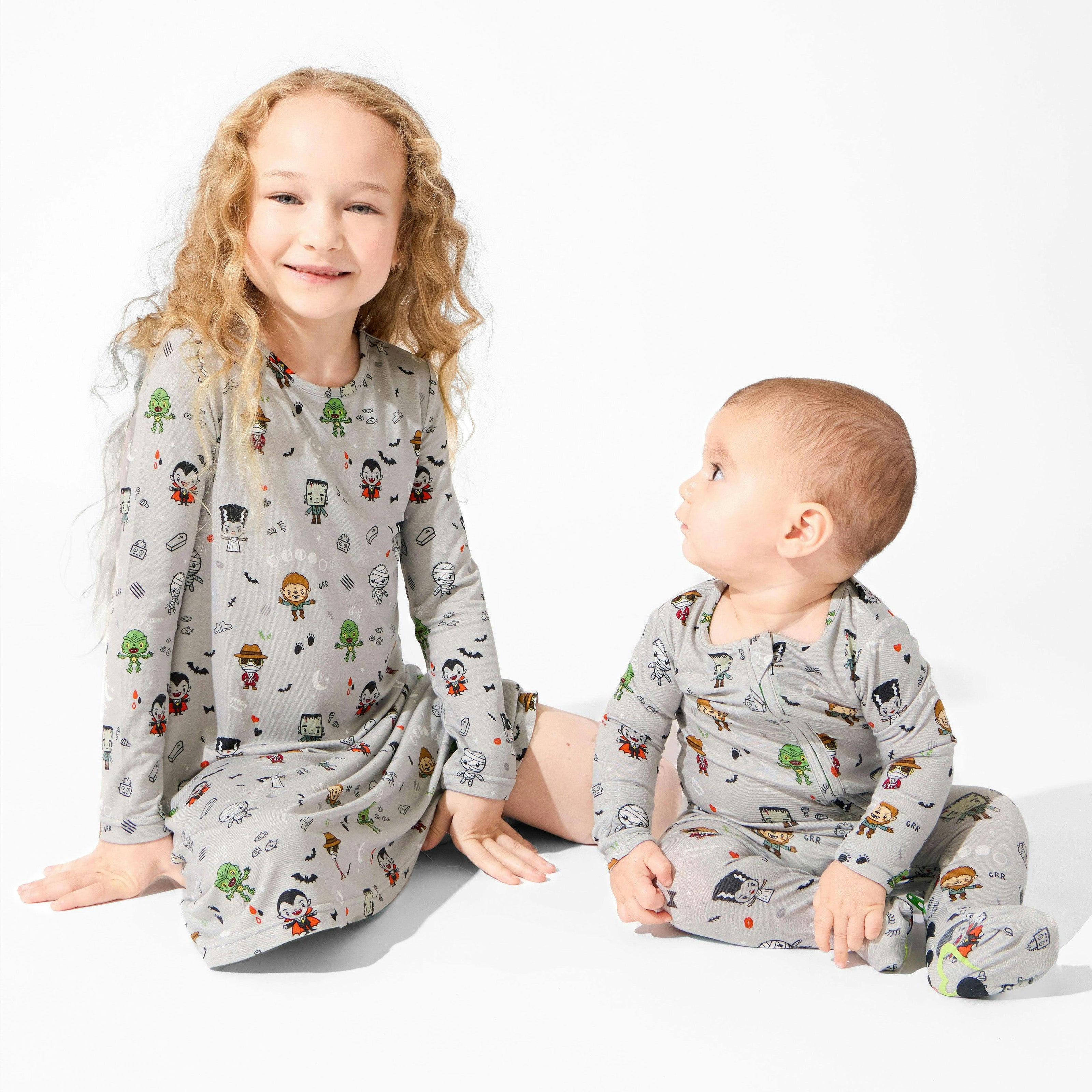 Little Monsters Bamboo Girls' Long Sleeve Dress