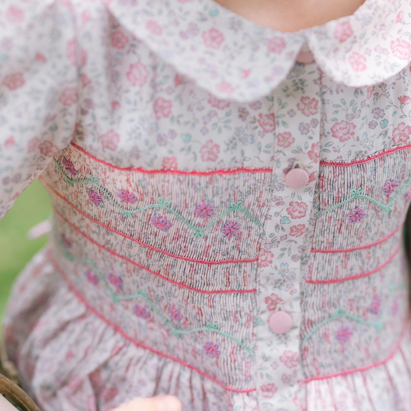 Violette Pink Floral Short Puff Smocked Dress