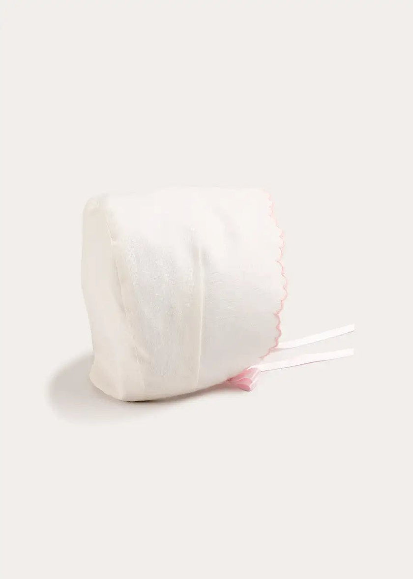 Scallop Edge Embroidered Bonnet in Pink (XS-M)