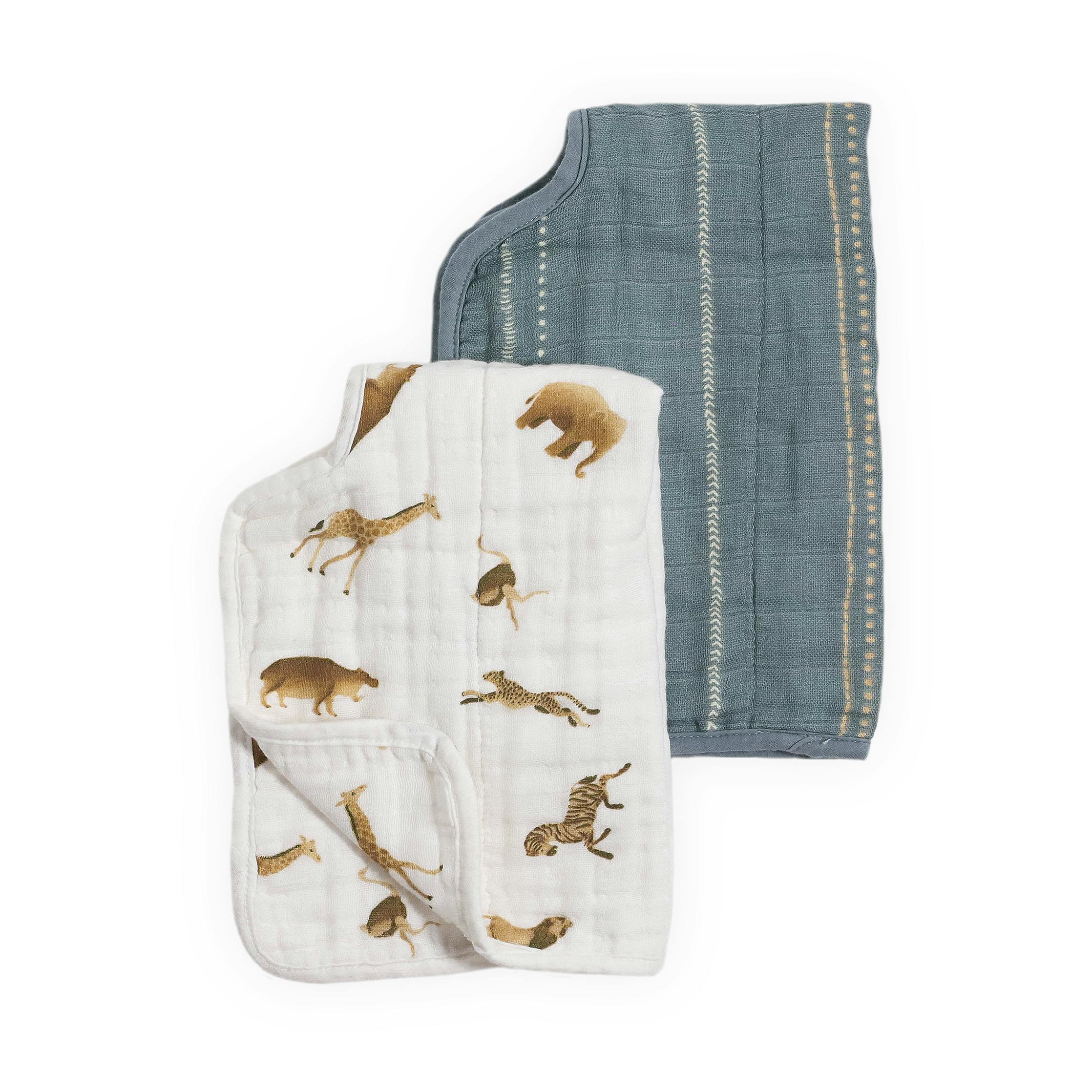 Organic Cotton Muslin Burp Cloth 2 Pack - Animal Crackers + Stillwater Stitch