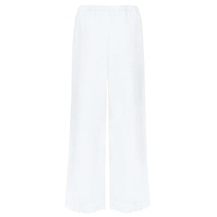 women's white scalloped linen beach pant