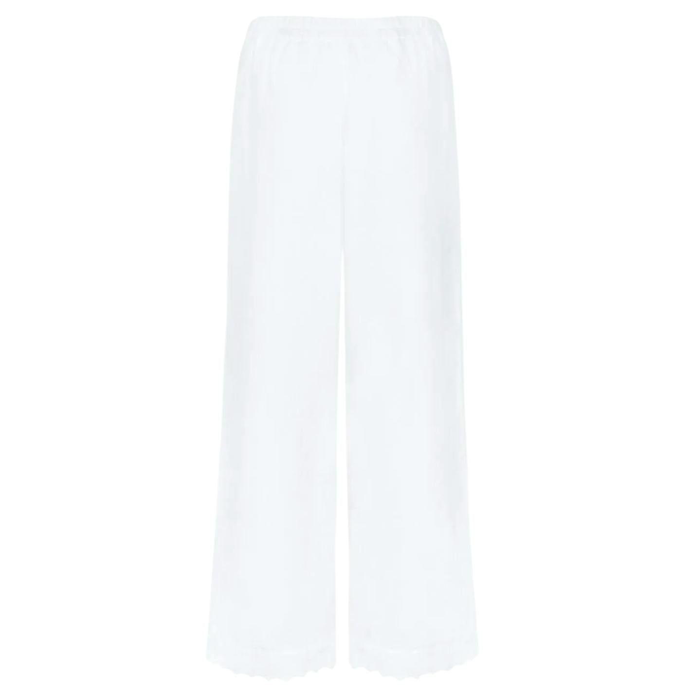 women's white scalloped linen beach pant