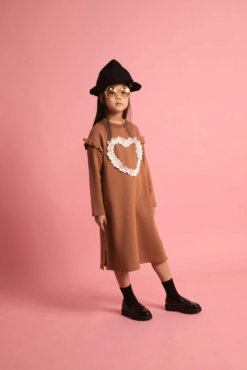 Lace Heart Dress Dark Brown