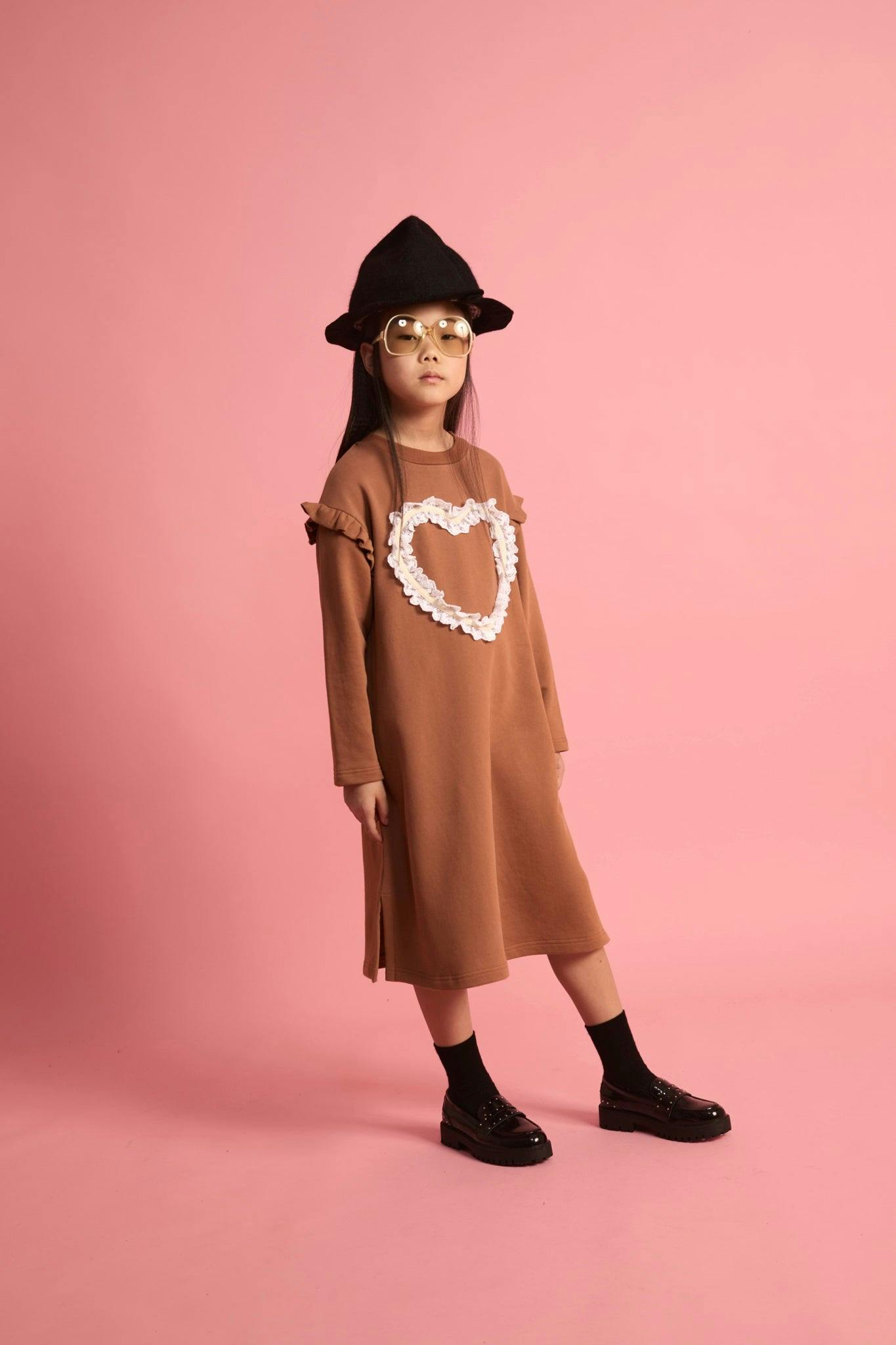 Lace Heart Dress Dark Brown