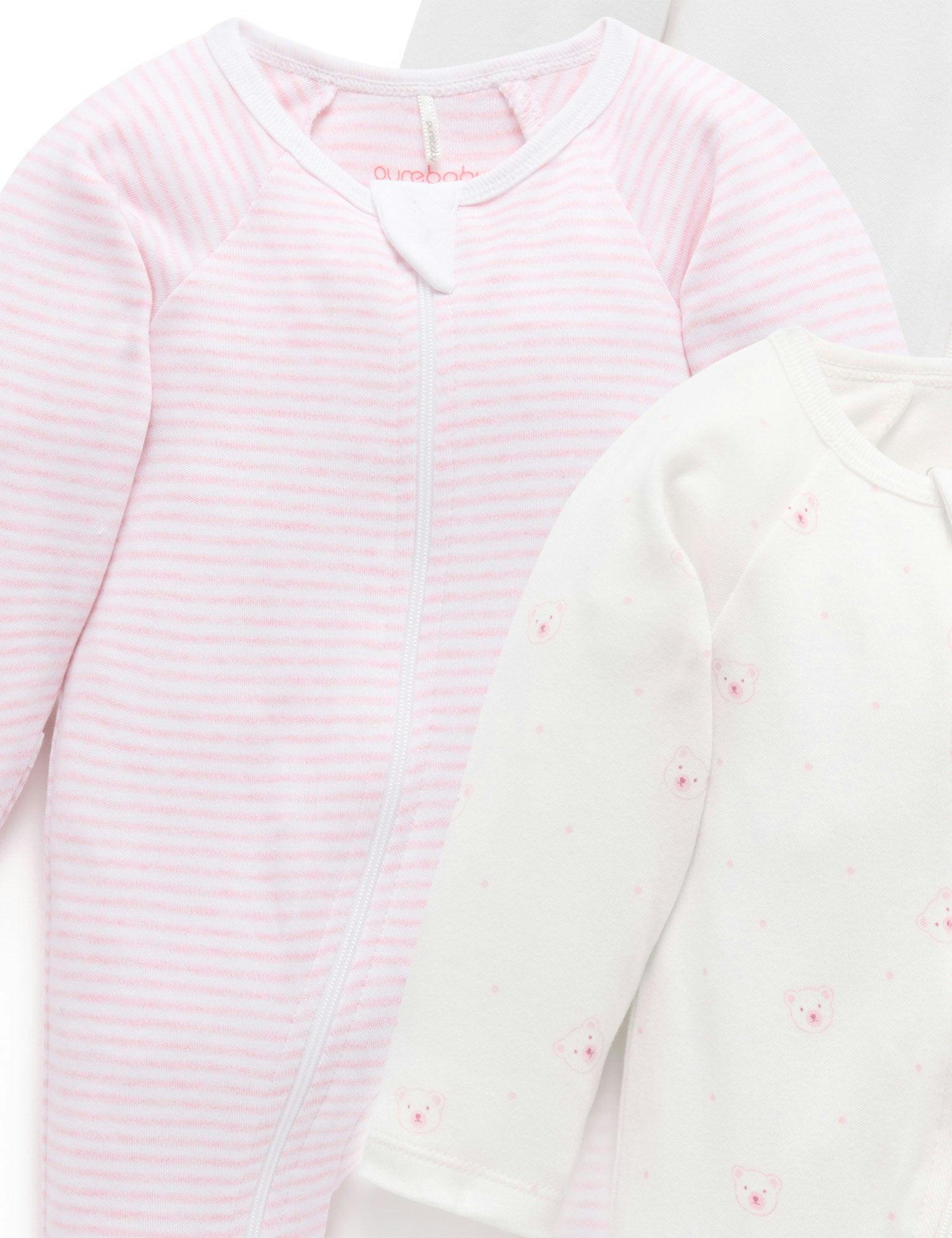 4 Pack Zip Growsuit Pale Pink Bear Pack