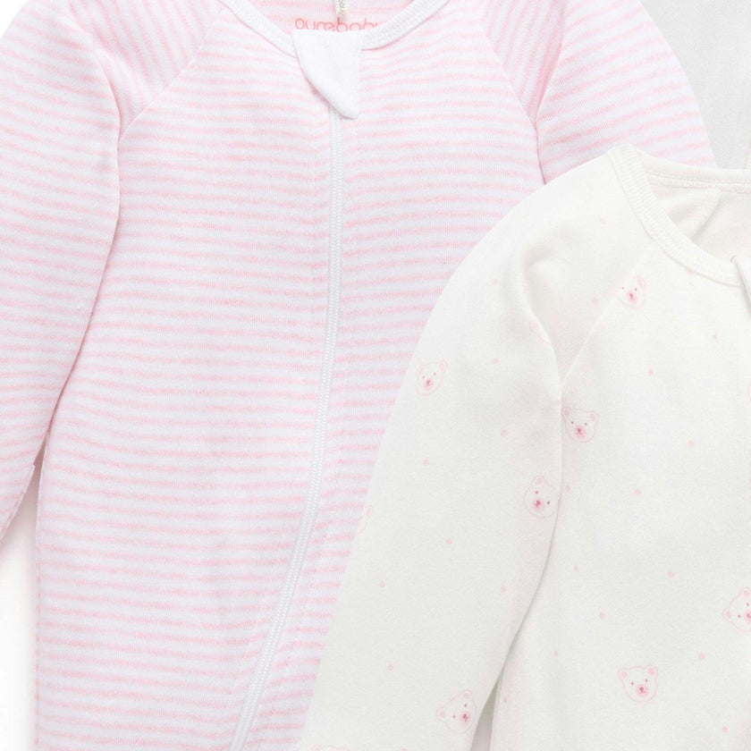 4 Pack Zip Growsuit Pale Pink Bear Pack