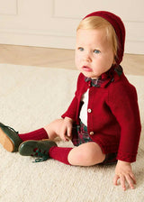 Contrast Trim 3 Button Cardigan in Red (3-18mths)