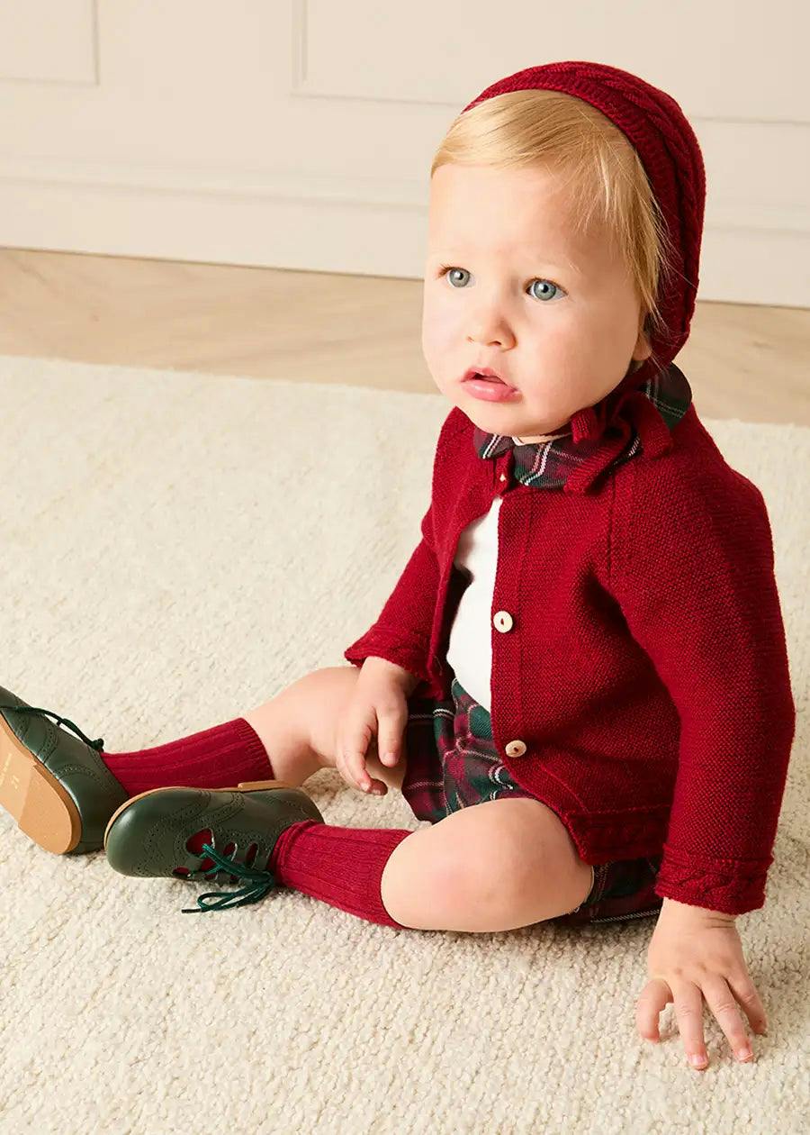Contrast Trim 3 Button Cardigan in Red (3-18mths)
