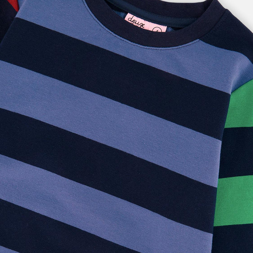 Large Striped Long Sleeve T-Shirt Blue, Green and Brown