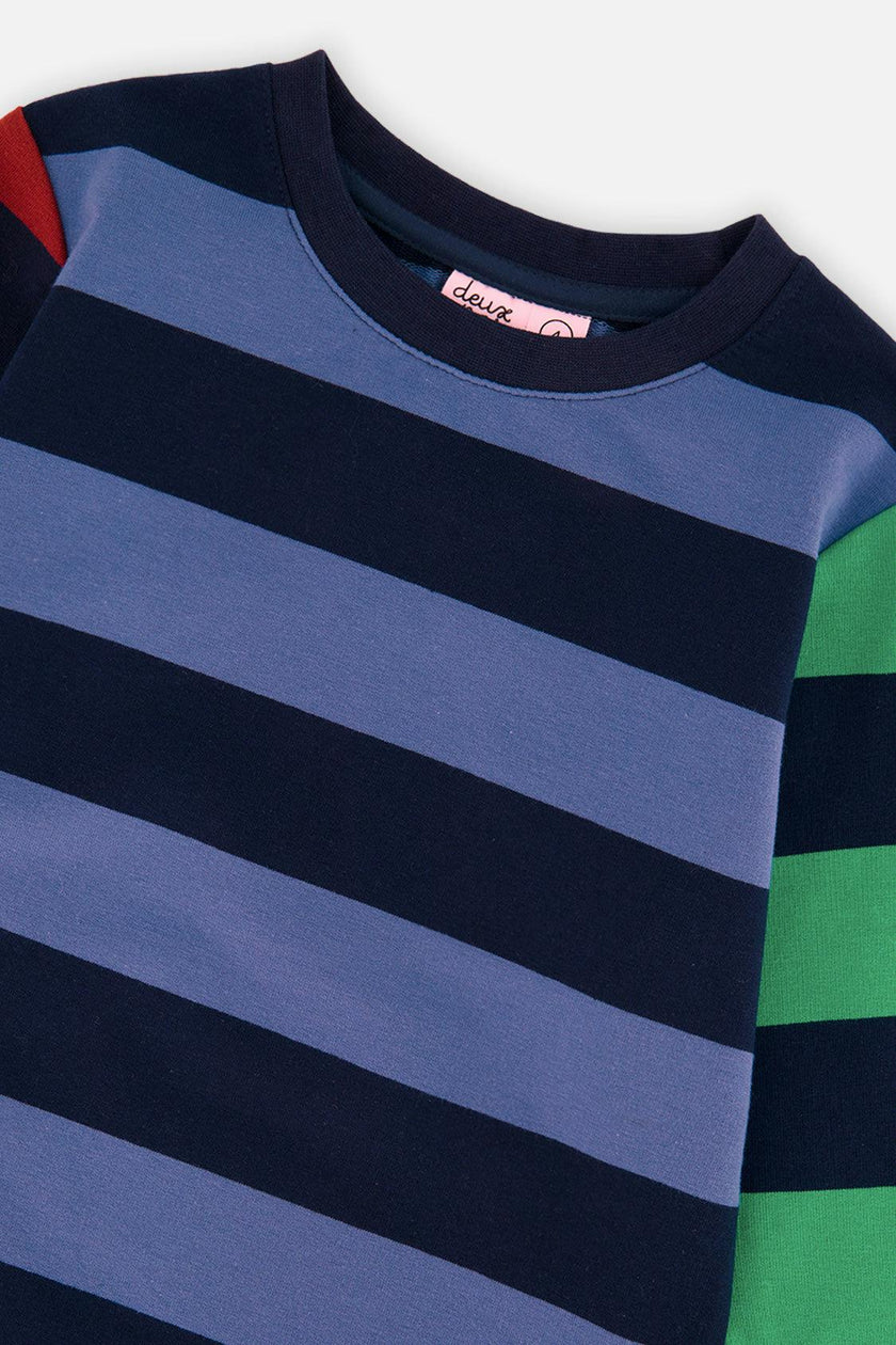 Large Striped Long Sleeve T-Shirt Blue, Green and Brown