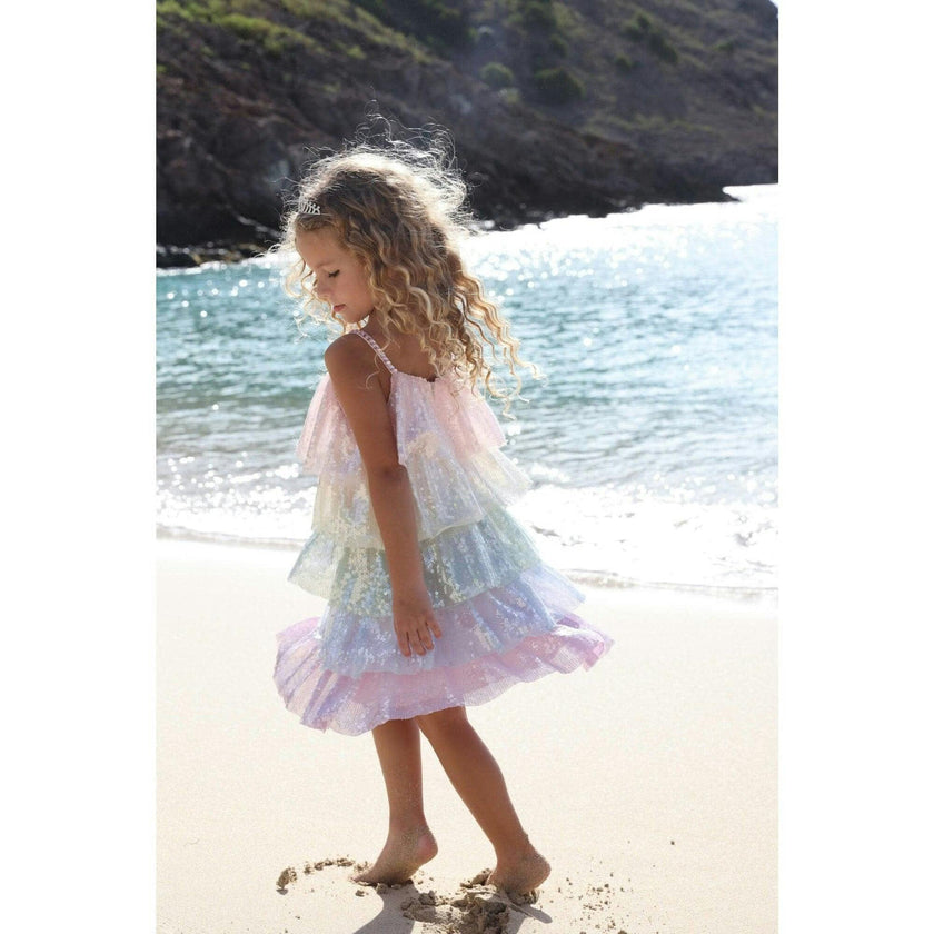 Rainbow Sequin Tiered Dress