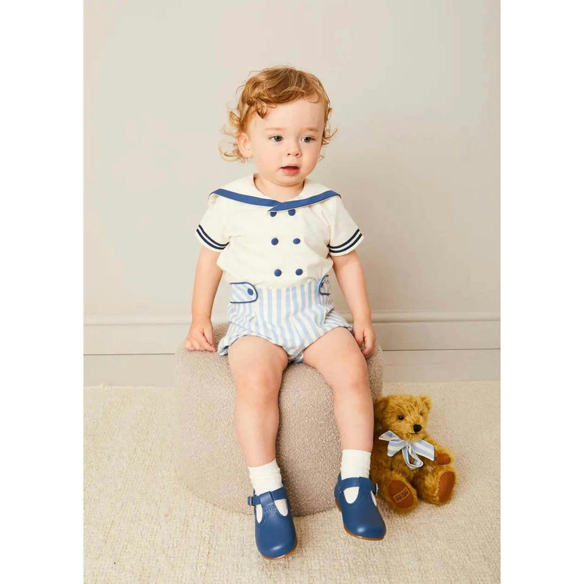 Regency Stripe Mariner Collar Two Piece Set With Bloomers in Blue (6mths-4yrs)