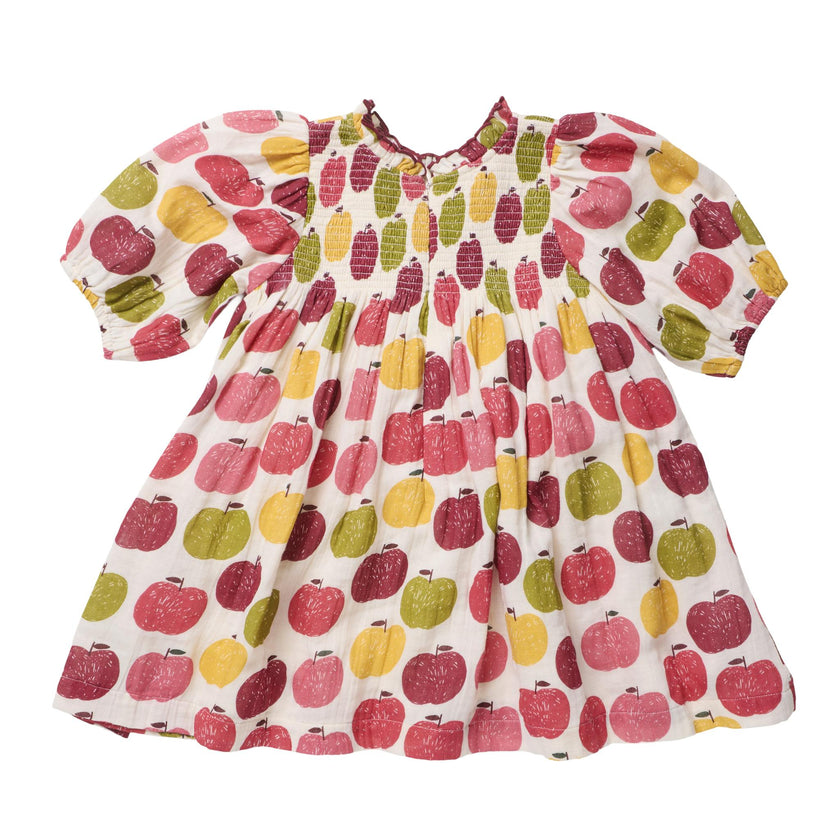 Girls Puff Sleeve Stevie- Pink Delicious Apples