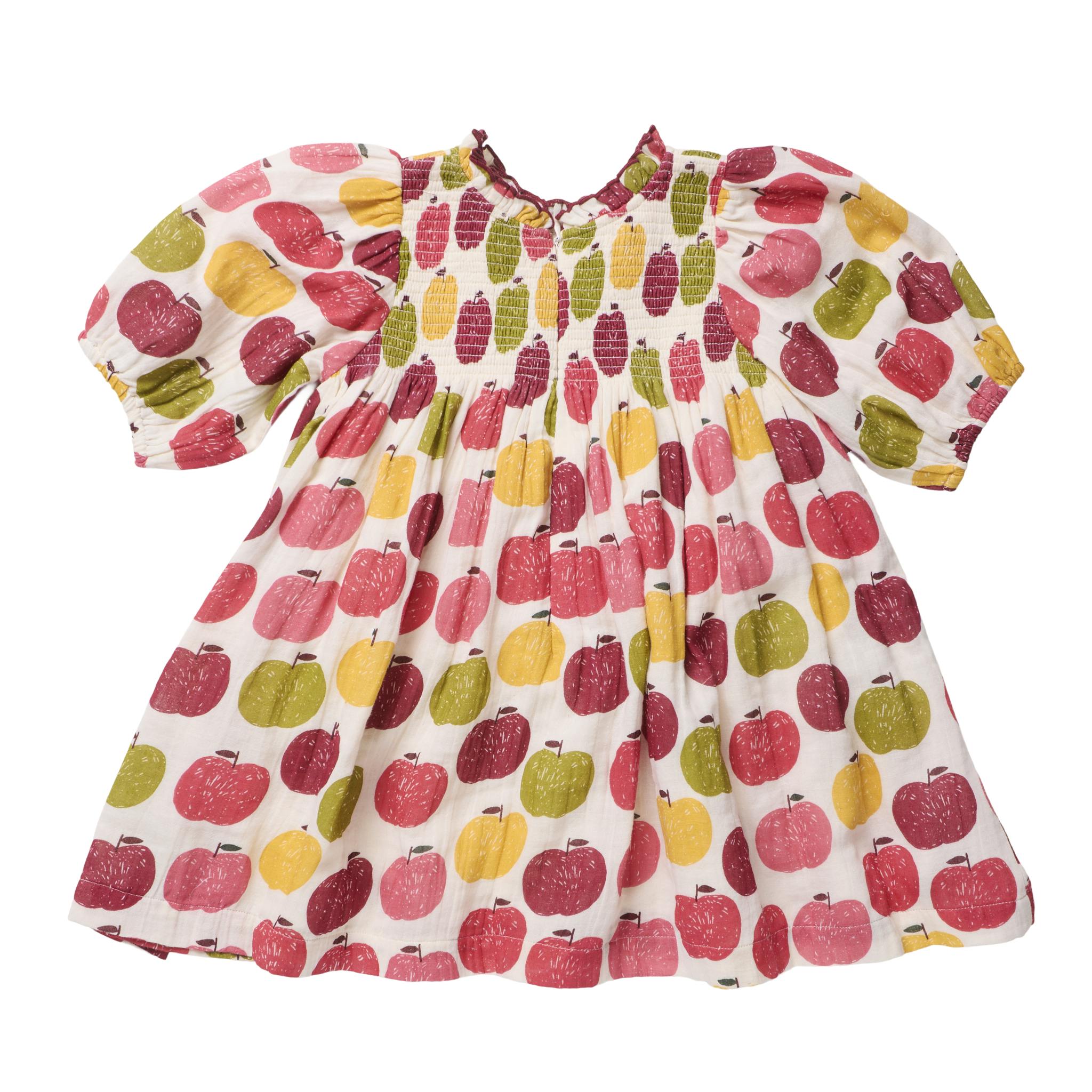 Girls Puff Sleeve Stevie- Pink Delicious Apples