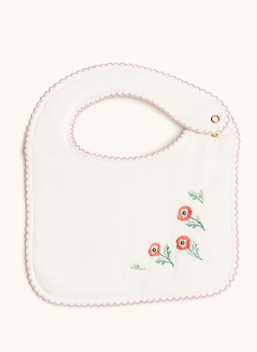 Classic Baby Bib - Embroidered Poppy