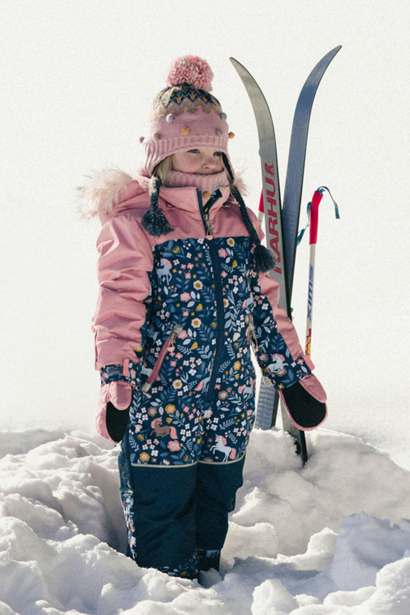 Kids One Piece Discover Snowsuit Blue and Pink Unicorn Print
