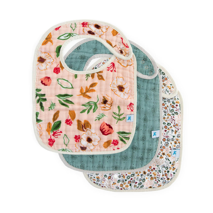 Cotton Muslin Classic Bib 3 Pack - Vintage Floral