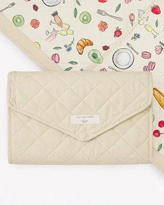 Cream Quilted Fold Up Picnic Blanket with Floral Picnic Print