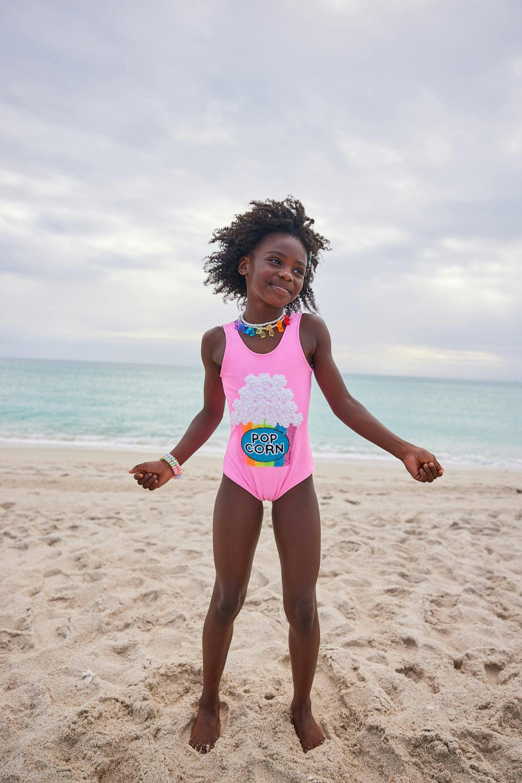 Popcorn & Pearls Sleeveless One-Piece Swimsuit