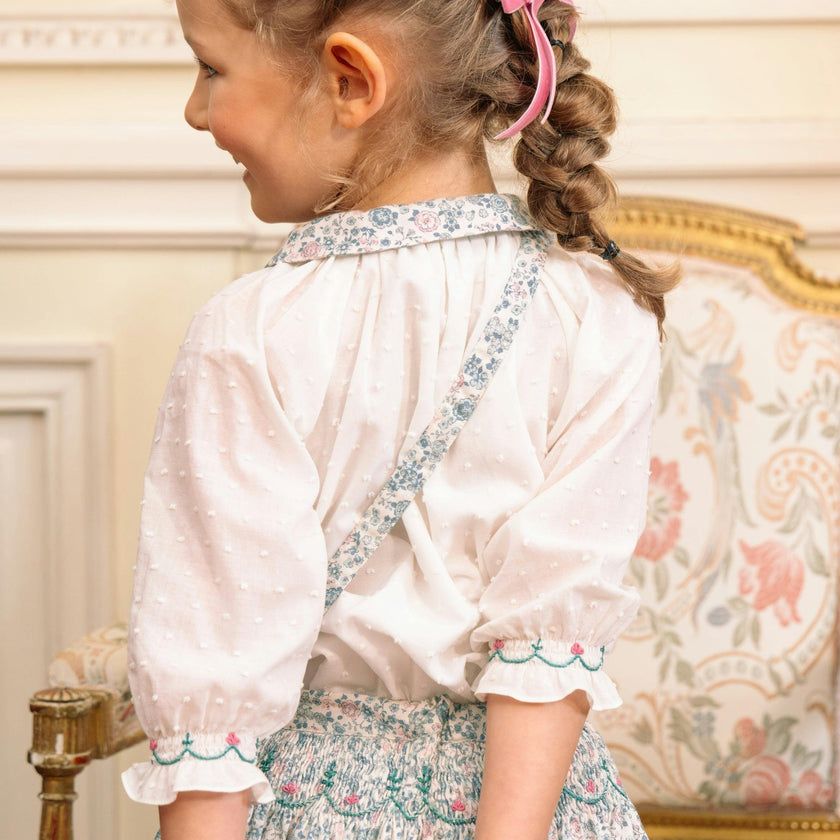 Marie Blue Floral Smocked Skirt Blouse Set
