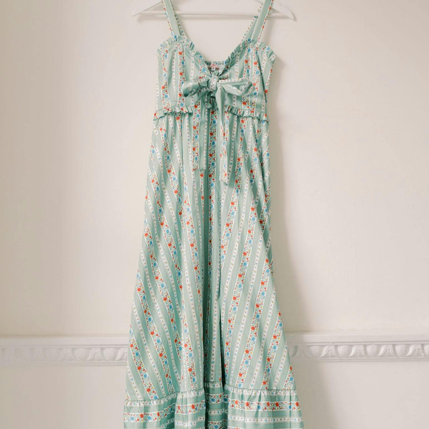 Sage Floral Stripe Toledo Women Midi Dress