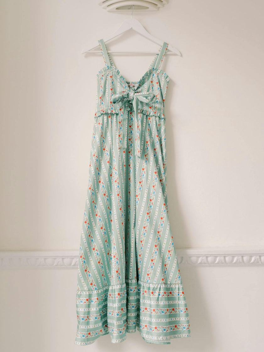 Sage Floral Stripe Toledo Women Midi Dress