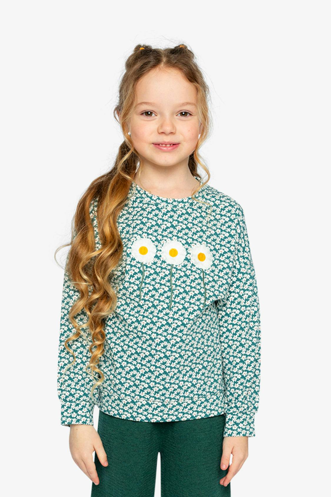 Printed Jersey Long Sleeve T-Shirt Green Floral Print