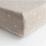 Cotton Muslin Changing Pad Cover - Taupe Cross