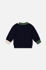 Knit Cardigan With Dino Dark Blue, Green And Yellow