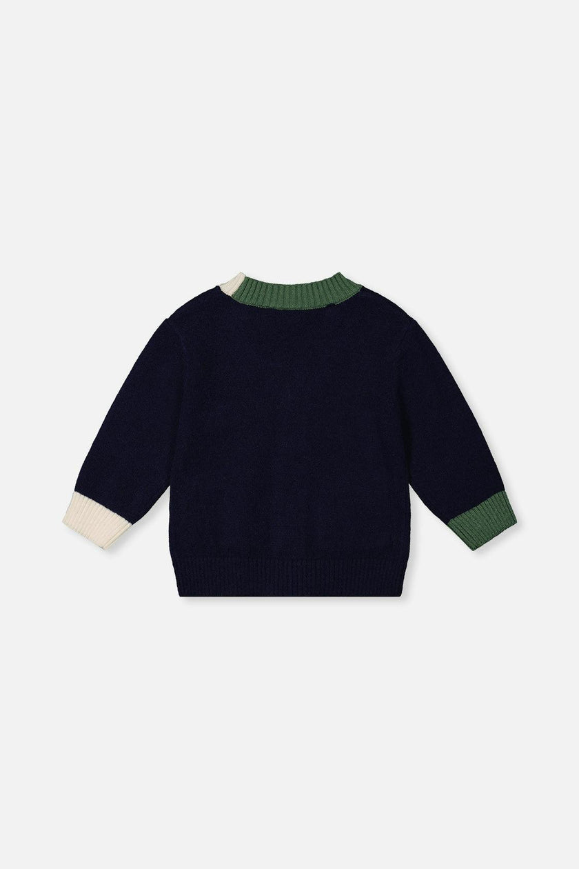 Knit Cardigan With Dino Dark Blue, Green And Yellow