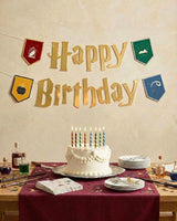Wizard Birthday Banner - gold foil + colored pendants