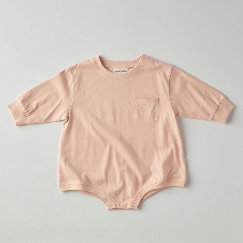 Harley Pocket Romper in Peach Powder