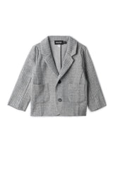 Herringbone Stretch Button Front Long Sleeve Blazer