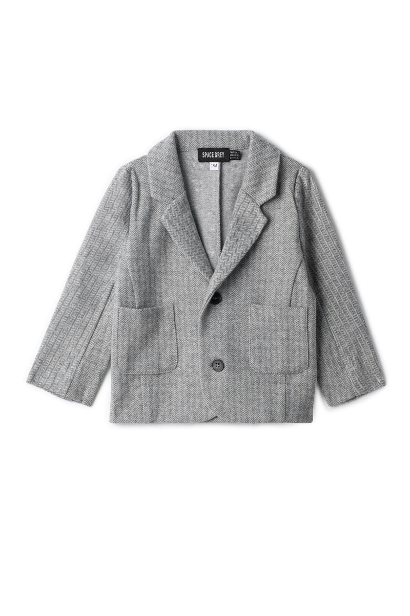 Herringbone Stretch Button Front Long Sleeve Blazer