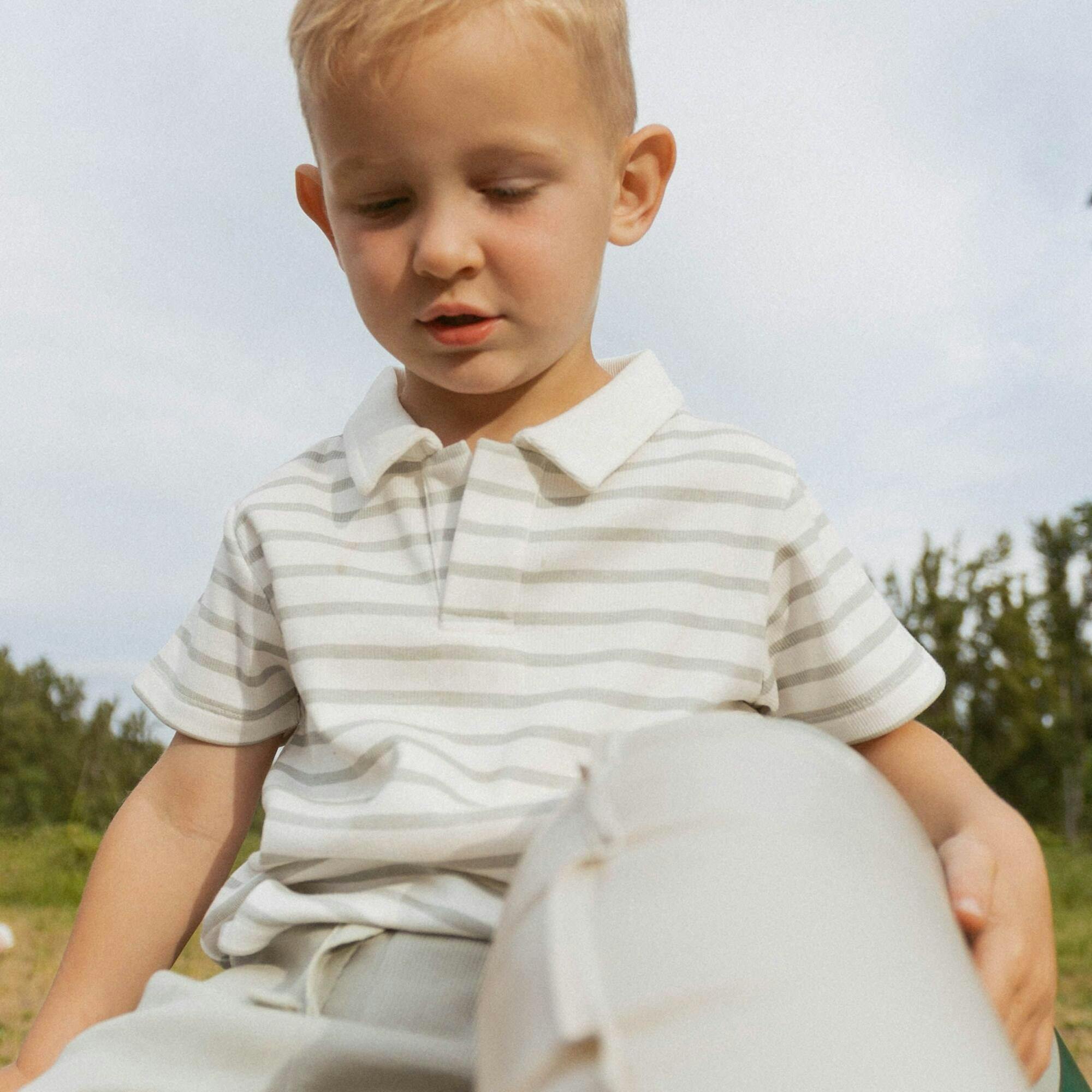 Organic Collar Tee & Shorts Set - Fog Stripes