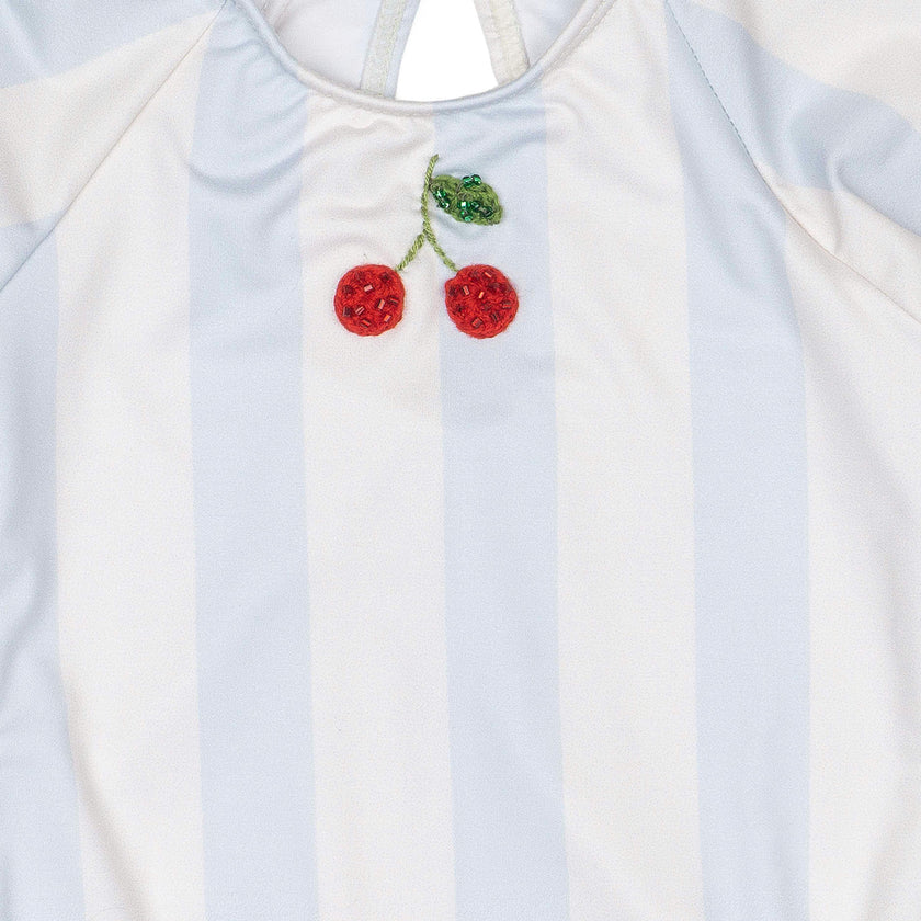 L/S Cherry Swimsuit in Blue Striple