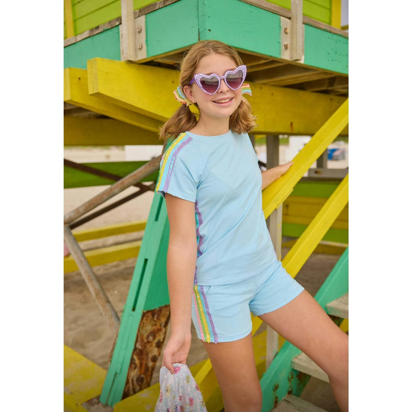 Blue Rainbow Stripe Short Set