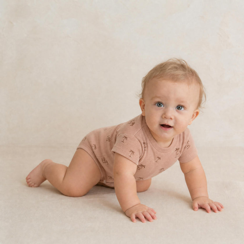 Organic Short Sleeve Bubble Romper - Island Palm