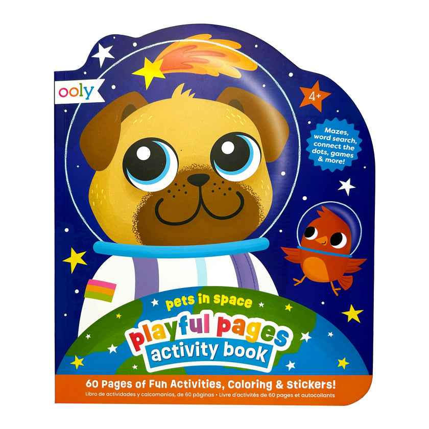 Playful Pages Activity Book - Games Coloring Stickers - Pets in Space - 60 Pages