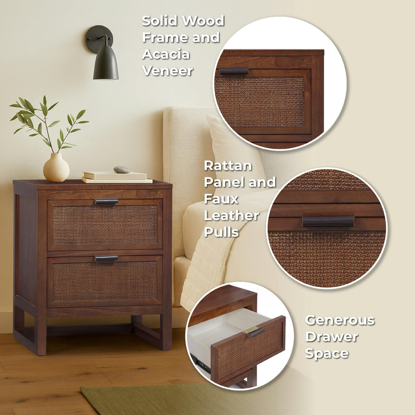 Hatteras Nightstand with 2 Deep Drawers for Bedroom Organization