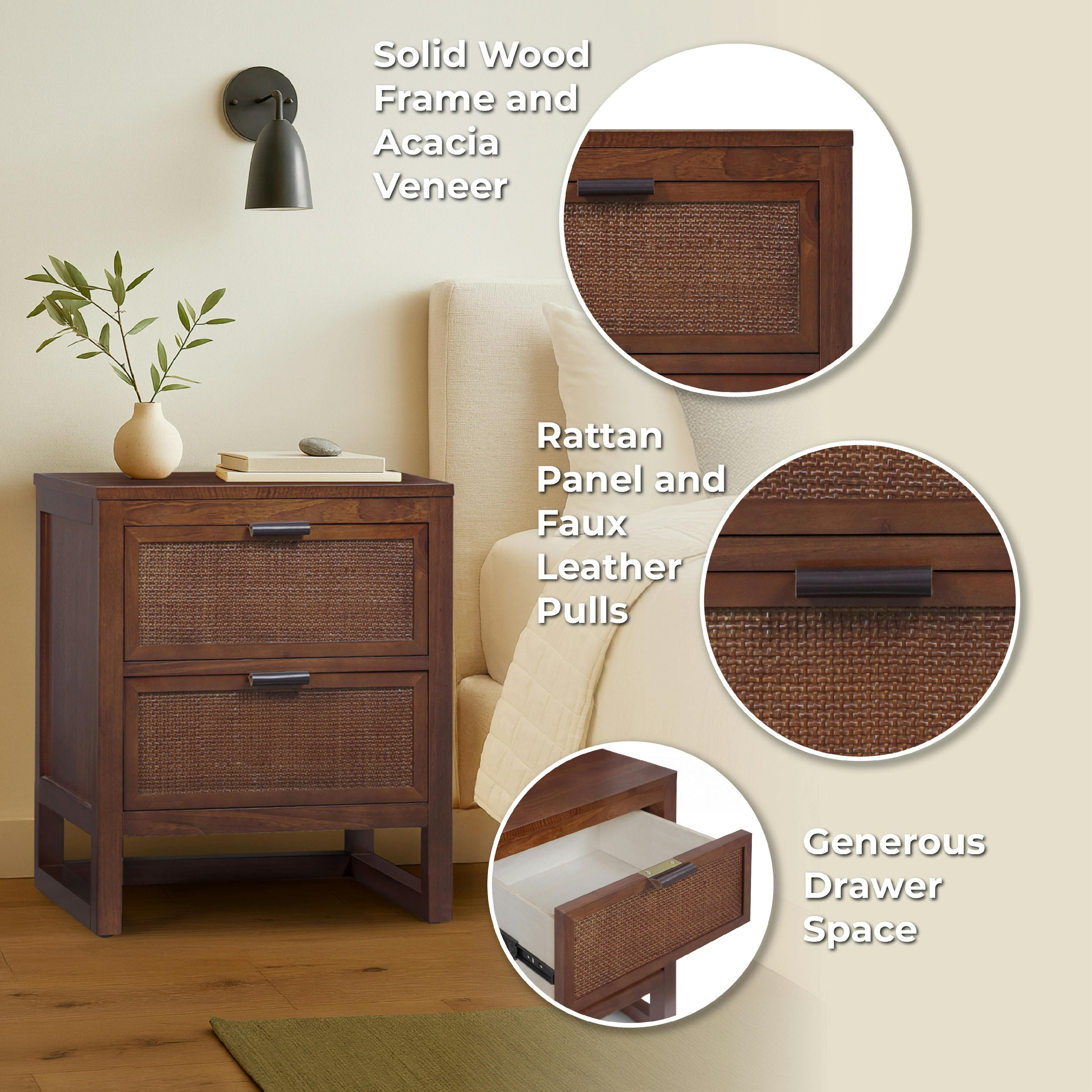 Hatteras Nightstand with 2 Deep Drawers for Bedroom Organization