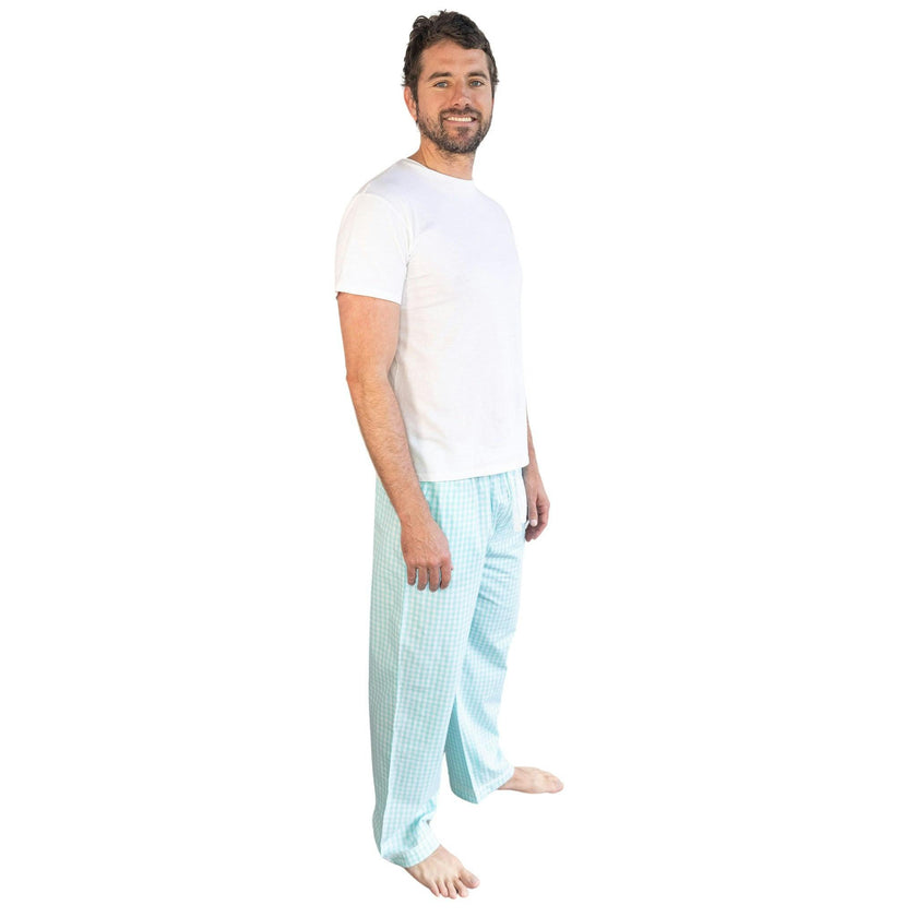 Men's Hepburn Gingham Mint PJ Pants - Organic Cotton Poplin
