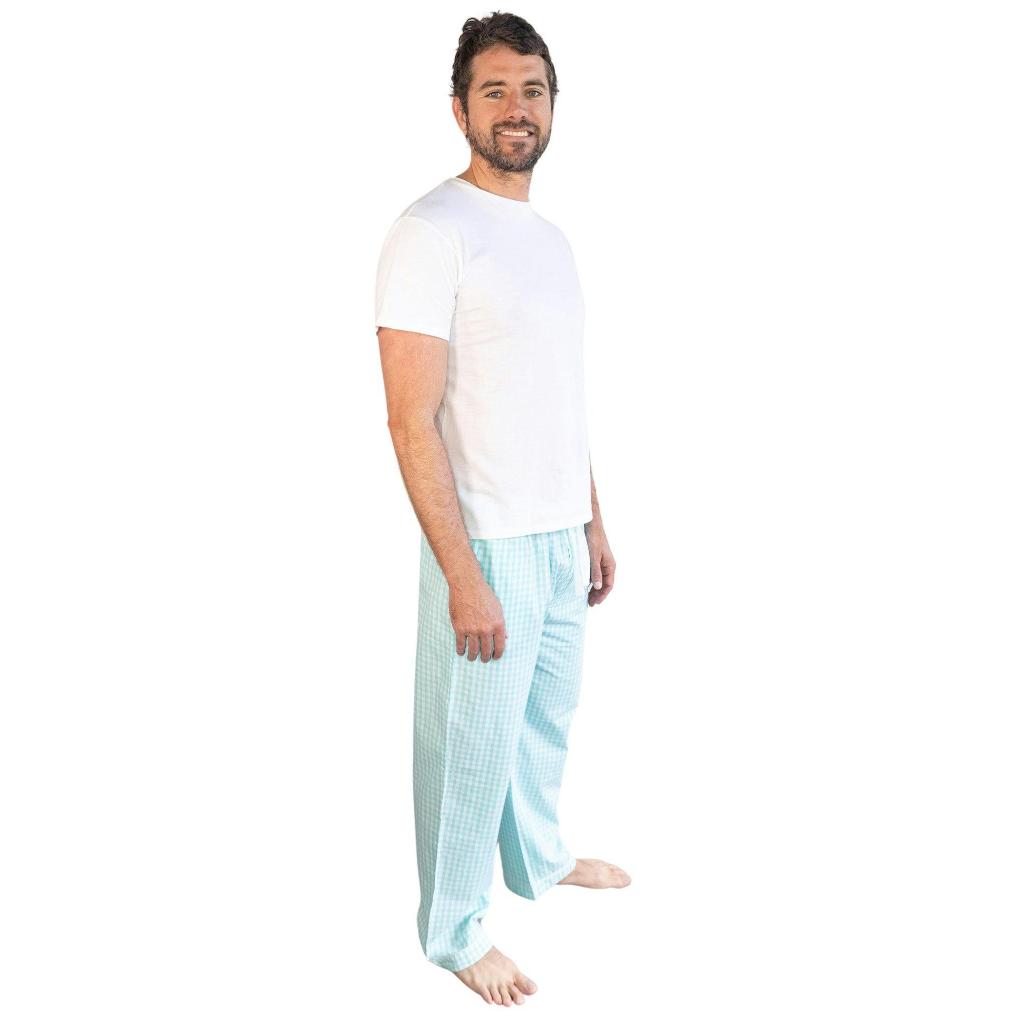 Men's Hepburn Gingham Mint PJ Pants - Organic Cotton Poplin
