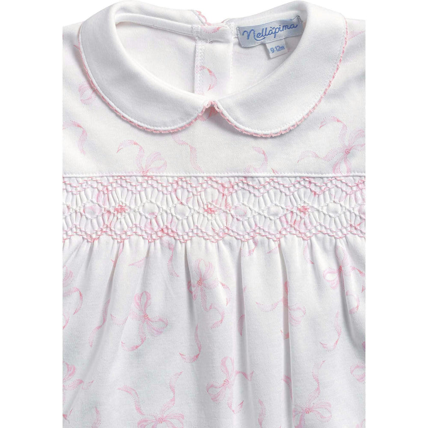Charming Bows Print Smocked Footie