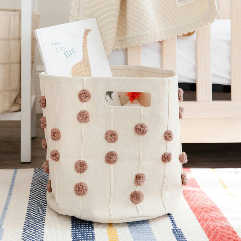 Handmade Canvas Storage Basket Pom Pom