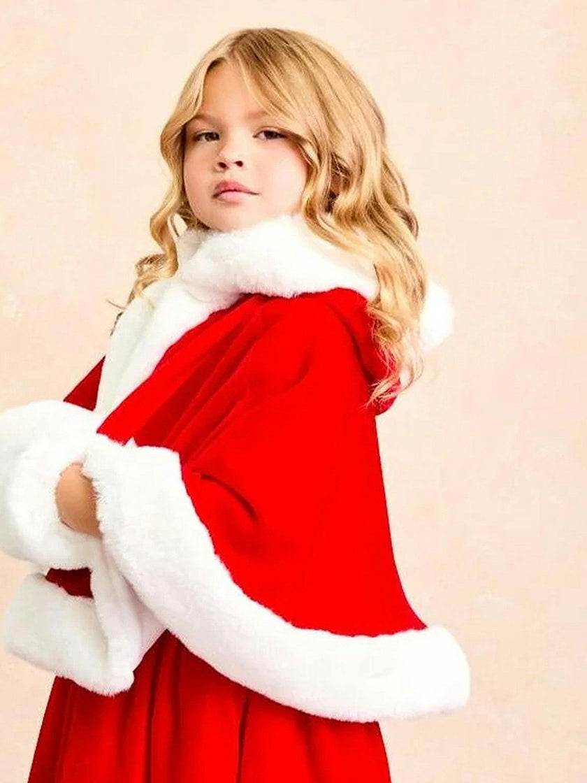 Mrs. Claus Red Velvet Holiday Hooded Cape for Girls