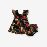 Posh Botanica Velour Bow Back Ruffled Dress Bummie Set