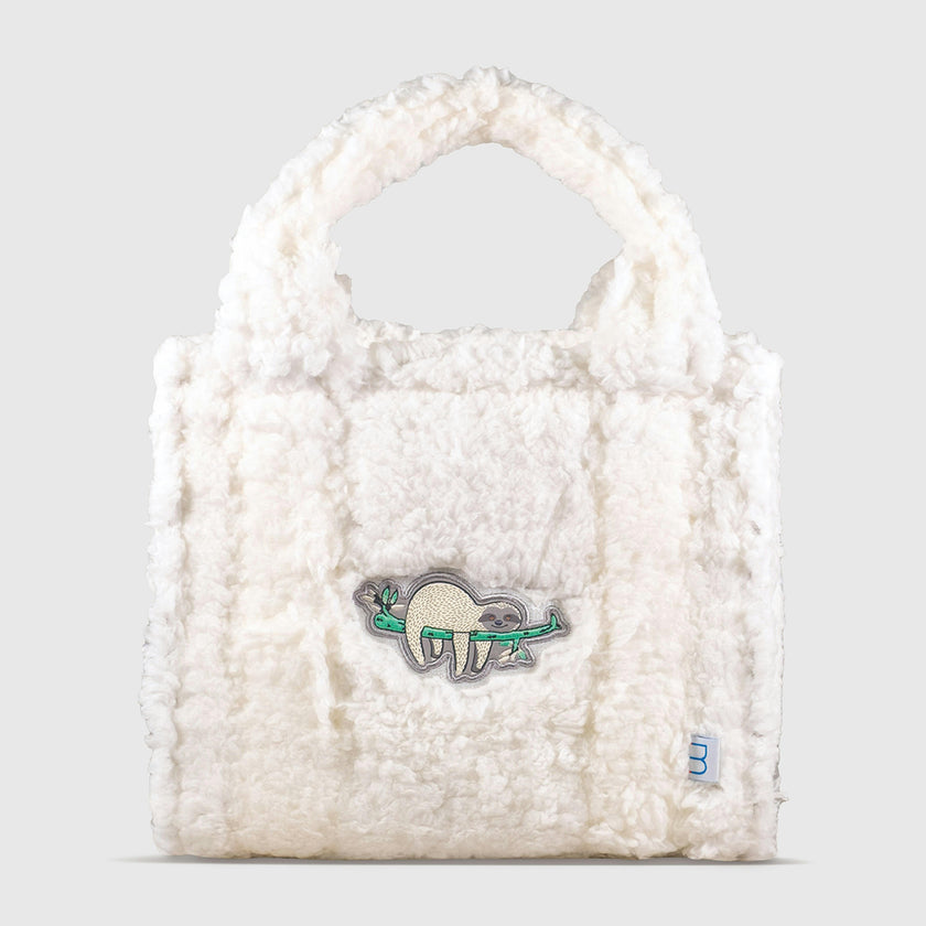 Sherpa Tote Bag – Cozy, Colorful & Convertible with Matching Coin Purse, Lounging Sloth